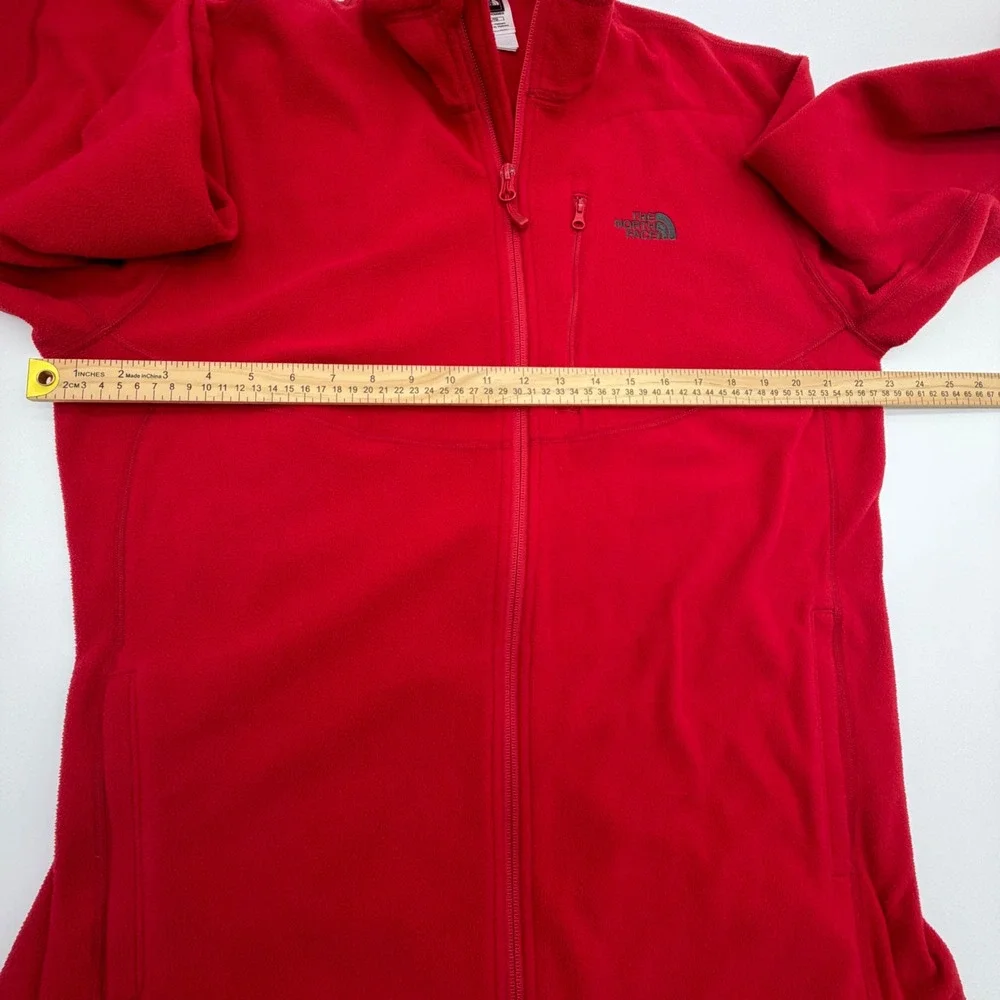 The North Face Mens XL Red Full Zip Fleece Jacket Mock Neck Chest Pocket Logo